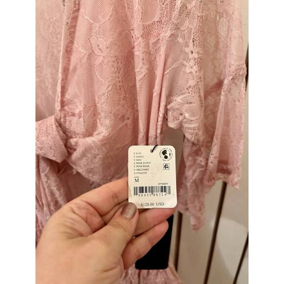 NEW FREE PEOPLE natural lala lace mini dress in pink - mordernwear.com